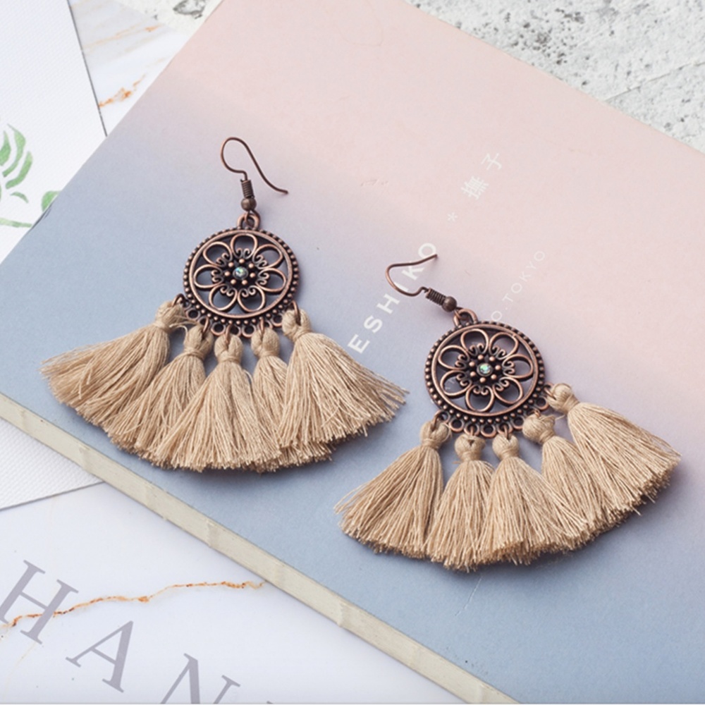 Tan tassel earrings